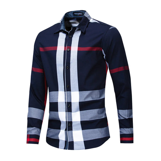 Casual Vertical Plaid Shirts Mens Chemise Homme Men&