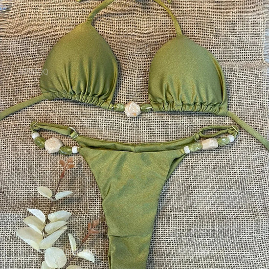 Push Up Bikinis 2025 Sexy Women Swimsuit Swimwear Female Solid Bikini Set Stone Biquinis Bathing Suit Swimming Suits Beachwear